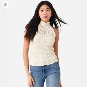 Frame smocked knit halter top in cream